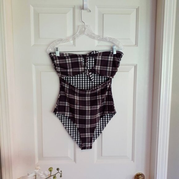 NWT Volcom reversible plaid one piece swimsuit M - Picture 5 of 13
